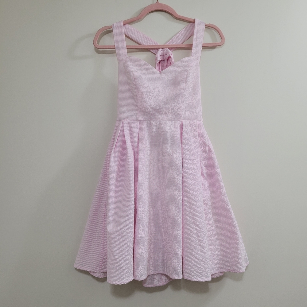 Lauren James Livingston ss dress pink white strip xs nwt